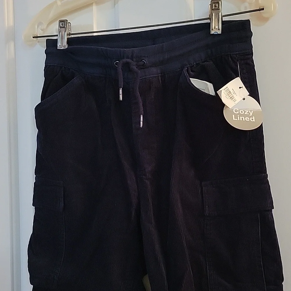 Gap boys navy elastic waist corduroy cargo lined joggers  xxl